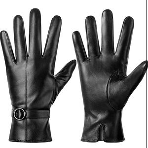 Black Winter Leather Gloves Touchscreen--M Size